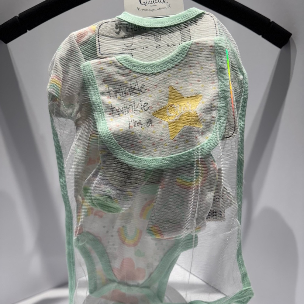 NWT Quiltex 5-Piece Baby Layette Set – “Good Vibes Only” Tie-Dye Size 3–6M